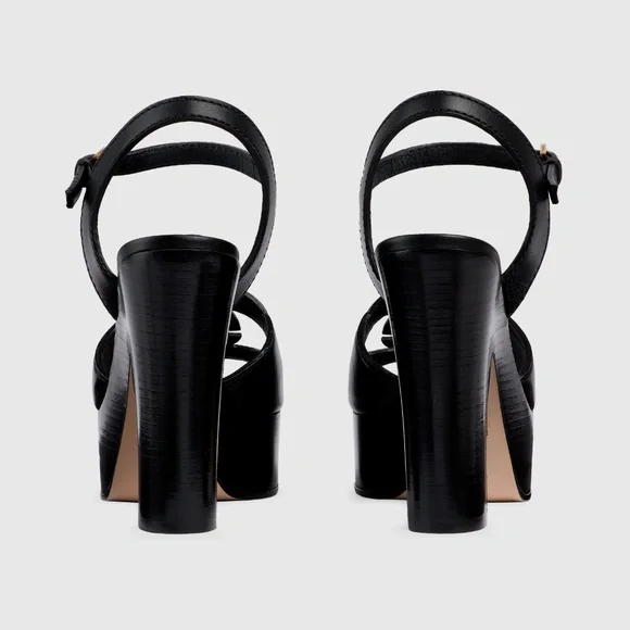 GUCCI Women's Interlocking Cutout G Black Leather Platforms Sz 9 (US) NIB 730002 - Picture 2 of 14